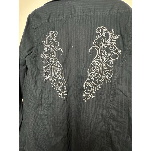 Vintage Y2K GUESS Men Size Large Black Embroidered Button Down Casual Club Shirt - Picture 7 of 7